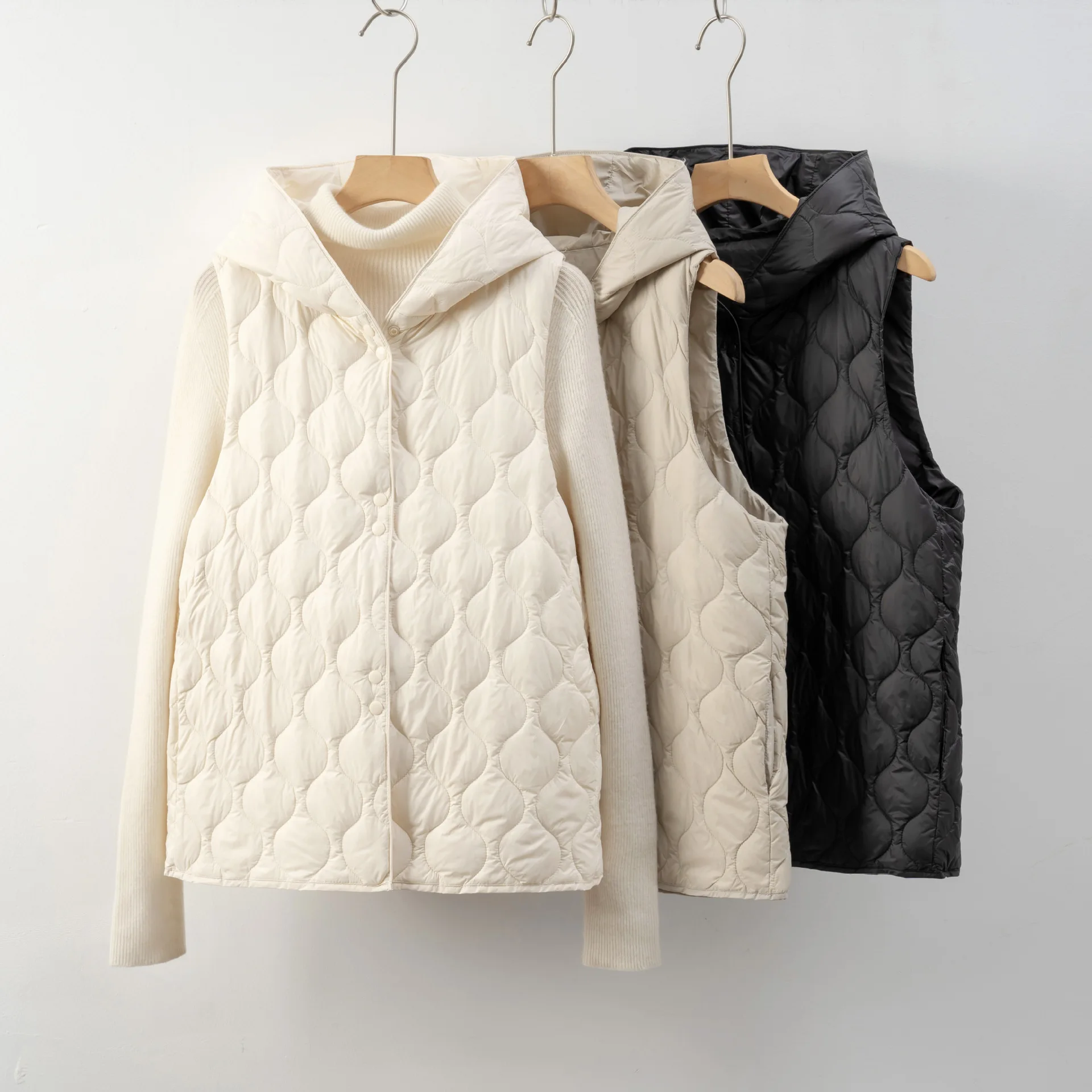 Chaleco sin mangas con capucha para mujer, chaqueta cálida ultraligera con plumón de pato blanco, Parkas cortas sin mangas para otoño e invierno