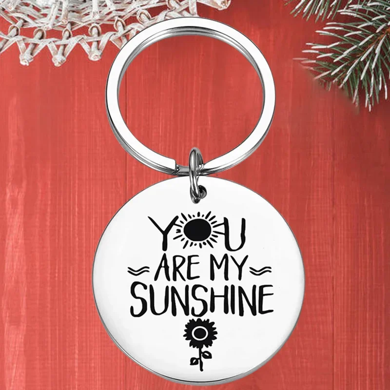 Metal Lovers Couple Inspirational Keychain pendant You Are My Sunshine key chain Husband Wife Birthday Gift