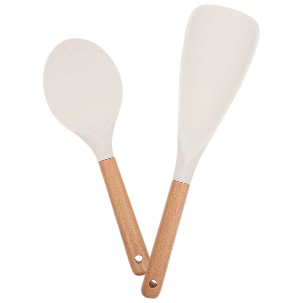 

2 Pcs Pot to Make Rice Silicone Spoon Reusable Paddle Vertical Household Scooper Accessory White