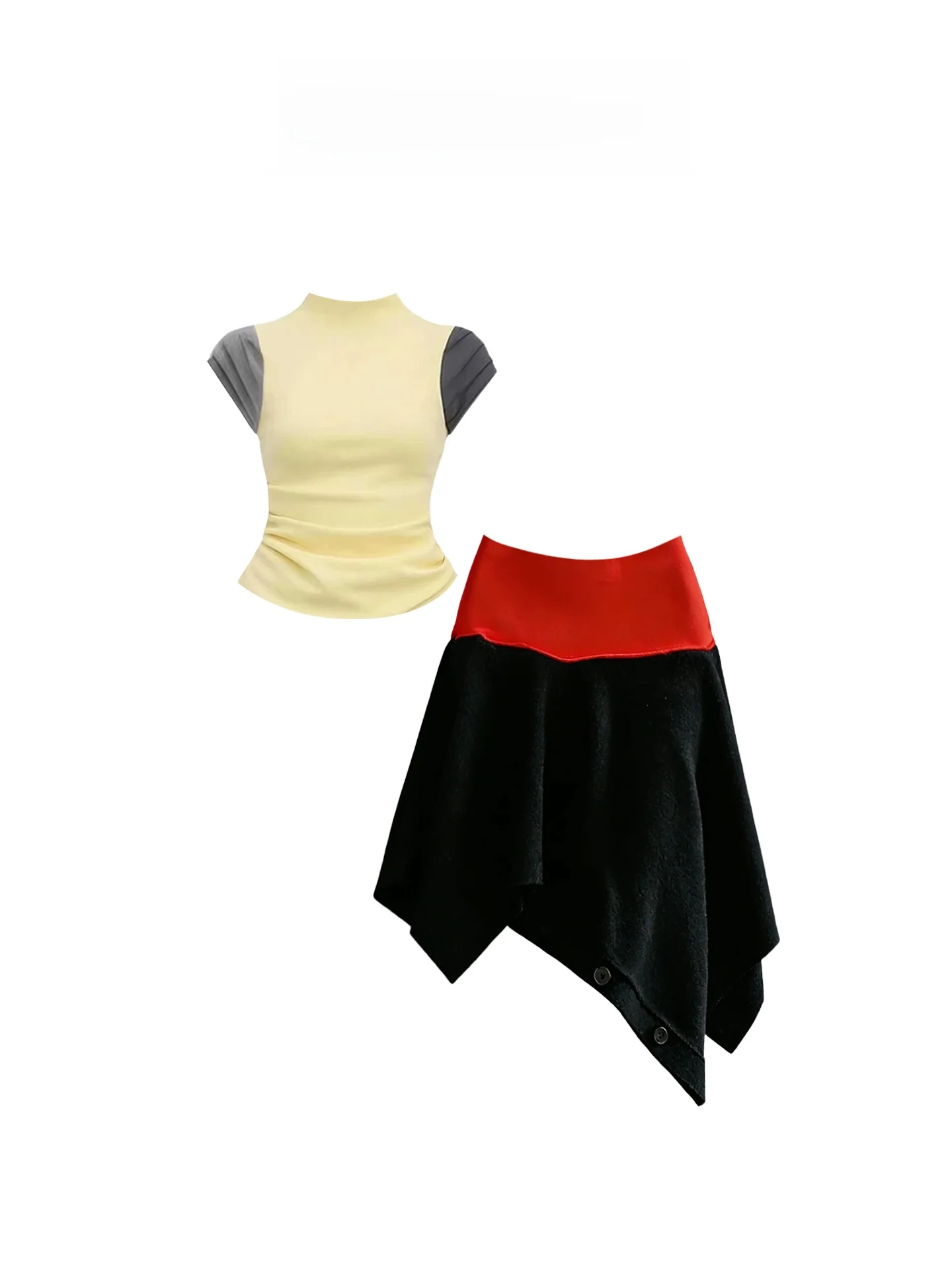 

HEZA plus Size Color Blo ort Sve Women's Top And Skirt Set Summer Design Asymmetrical Midi Skirt Faionable Ensemble