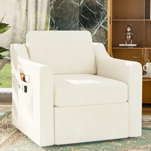 360° Swivel Accent Chair, Large Comfy Reading Chair, Square Single-Seat Armchair Upholstered Sofa for Reading, Nursery