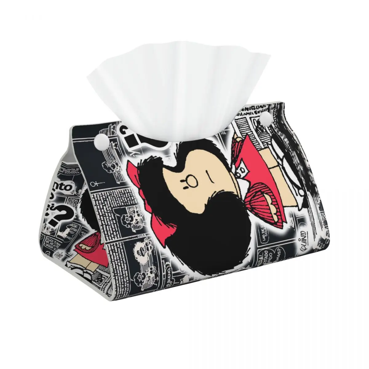 Caja de pañuelos faciales personalizada Vintage Quino Comic Mafalda, cubierta Rectangular de dibujos animados Mang, soporte de caja de pañuelos de cuero PU para inodoro de coche