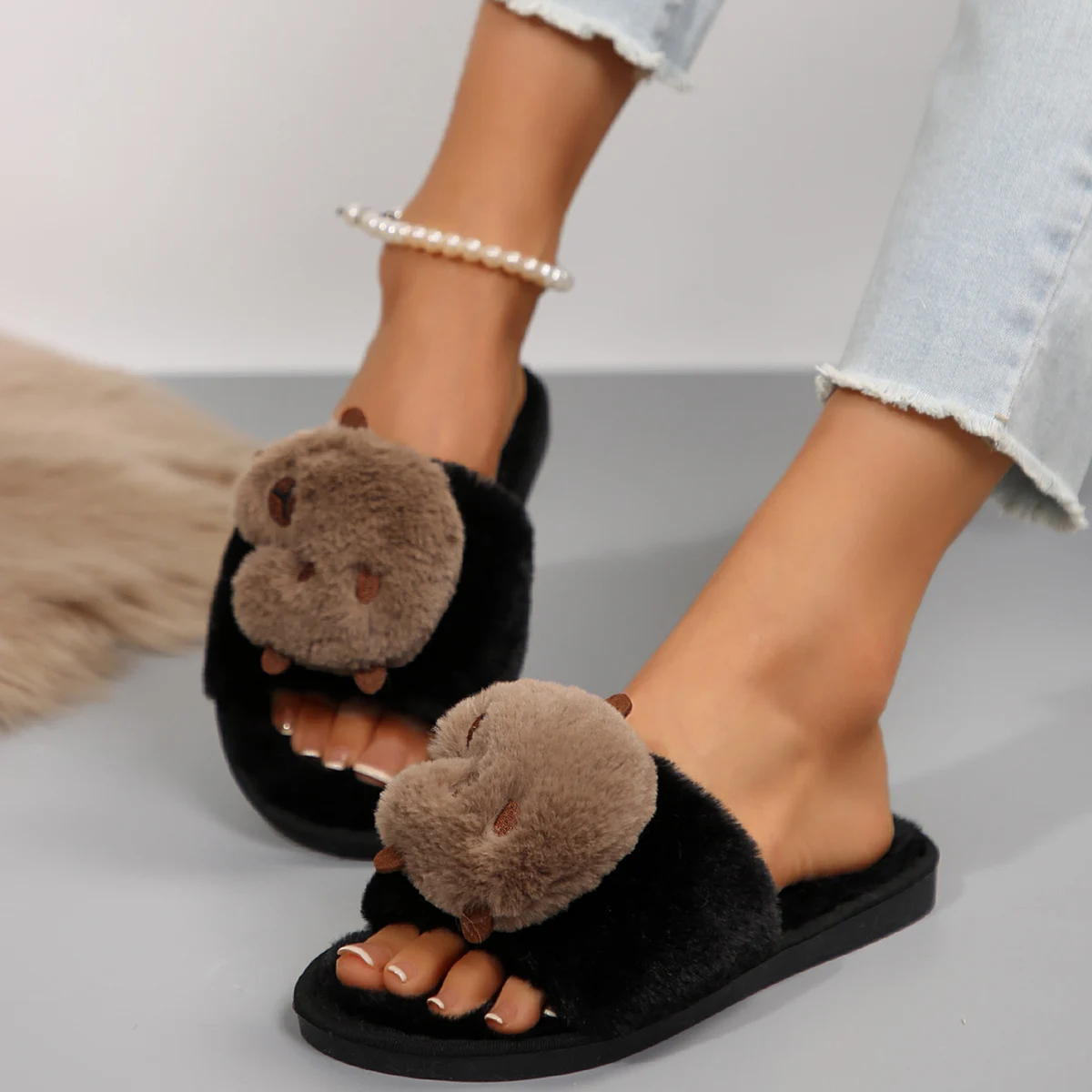 New Women Indoor Warm Home Slippers Women Bedroom Non-slip Sandals Comfort Plush House Slippers Shoes Autumn Winter Slides Women