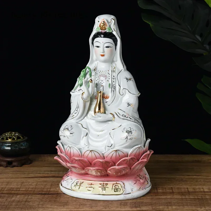 Chinese Creative Ceramic Nanhai Guanyin Decoration Home Living Room Auspicious Crafts Feng Shui The Goddess Guan-Yin Sculpture