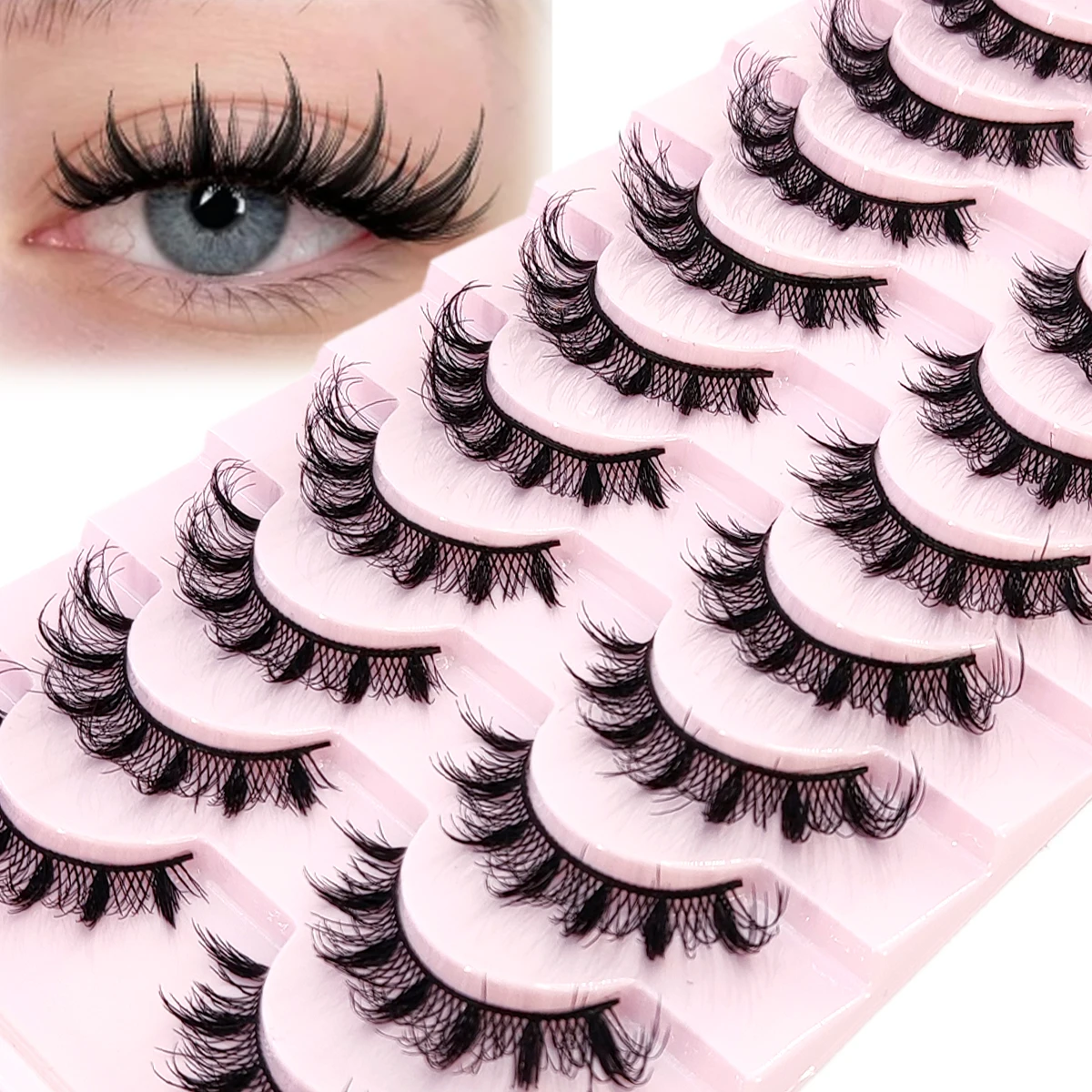 HBZGTLAD 10 pairs of 3D artificial mink false eyelashes light and slender naturally messy fluffy and curly extend eyelashes for