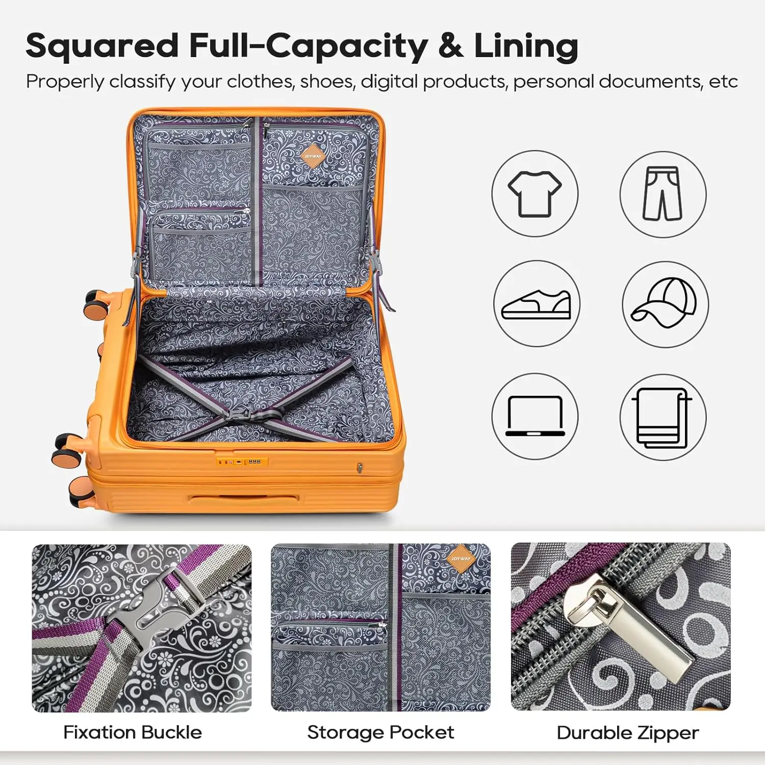 مجموعة أمتعة سفر Joyway مكونة من 5 قطع، مع جيب أمامي وحقيبة متينة من البولي كربونات وحقيبة من القماش الخشن وحقيبة أدوات الزينة وقفل TSA #5