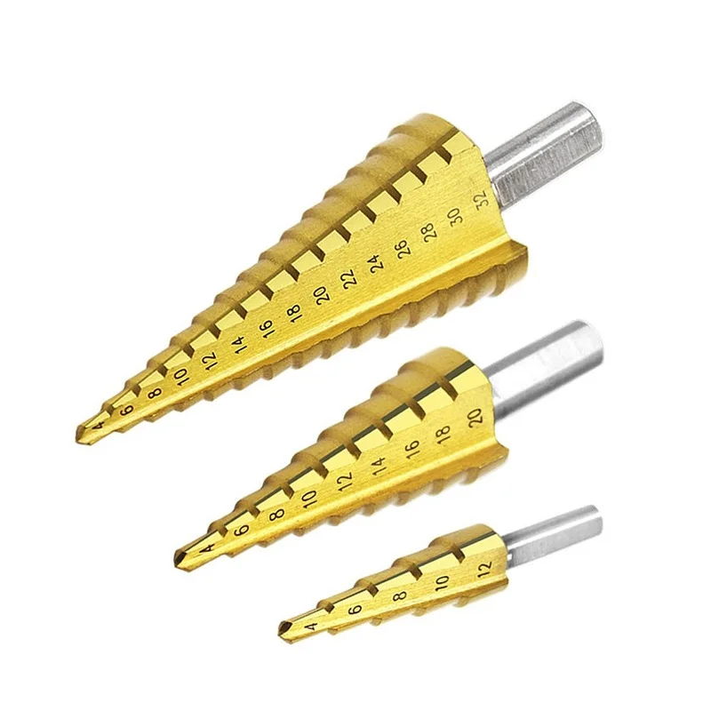 

4-12/20/32mm Step Drill Bit Hss Titanium Coated Step Cone Metal Hole Cutter Metal Hex Tapered Drill Power Tools Accessories