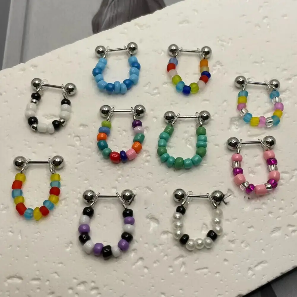 

Y2k Candy Color Beaded Titanium Steel Stud Earrings For Women Tragus Helix Sweet Cool Girl Cartilage Ear Piercing Jewelry