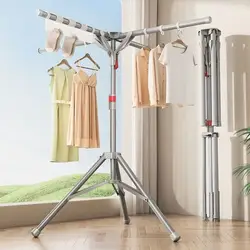 Foldable Clothes Drying Rack Thickened Floor Standing Swivel Laundry Rack Portable Space Saving Clothes Dryer for Balcony