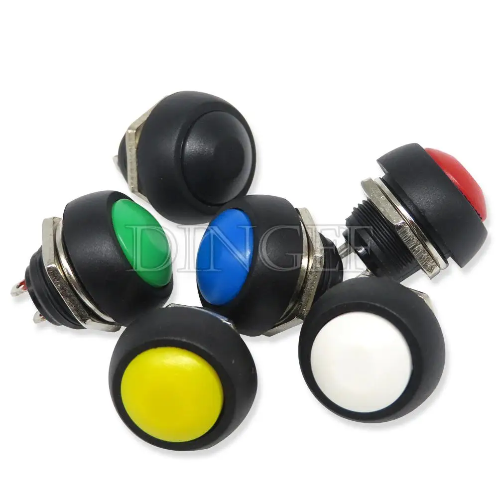 6PCS PBS-33b 2Pin Mini Switch 12mm 12V 1A Waterproof momentary Push button Switch since the reset Non-locking