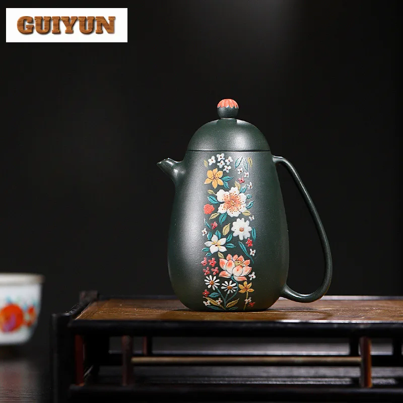 

200 мл Исин Фиолетовые Глиняные Чайники Ручной Работы Высокое Яйцо Дракона Горшок Сырой Руд Черновато-Зеленая Грязь Чайник С Заварочным Чайным Набором Цзыша Ремесло