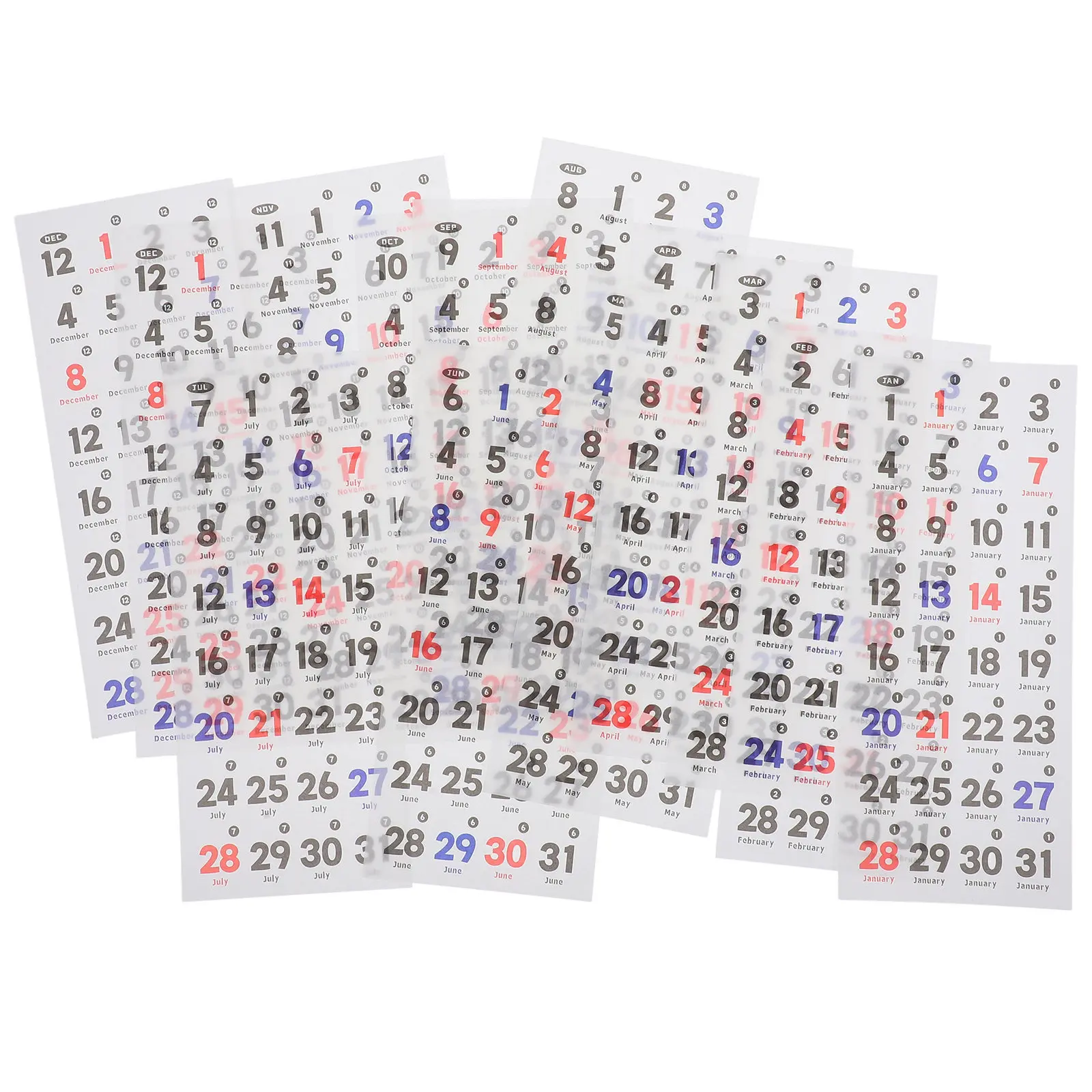 

1Set Day Calendar Number Stickers Date Labels Colored Mini Planner Stickers for Notebooks Journals Organizer Planner Month Tabs
