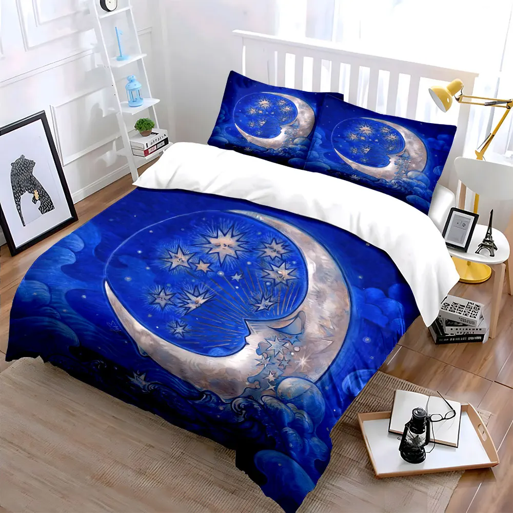 

"Moon and Stars Night Decor" Bedding Set with 1 Duvet Cover 2 Pillowcases Single Double King Queen, Gift
