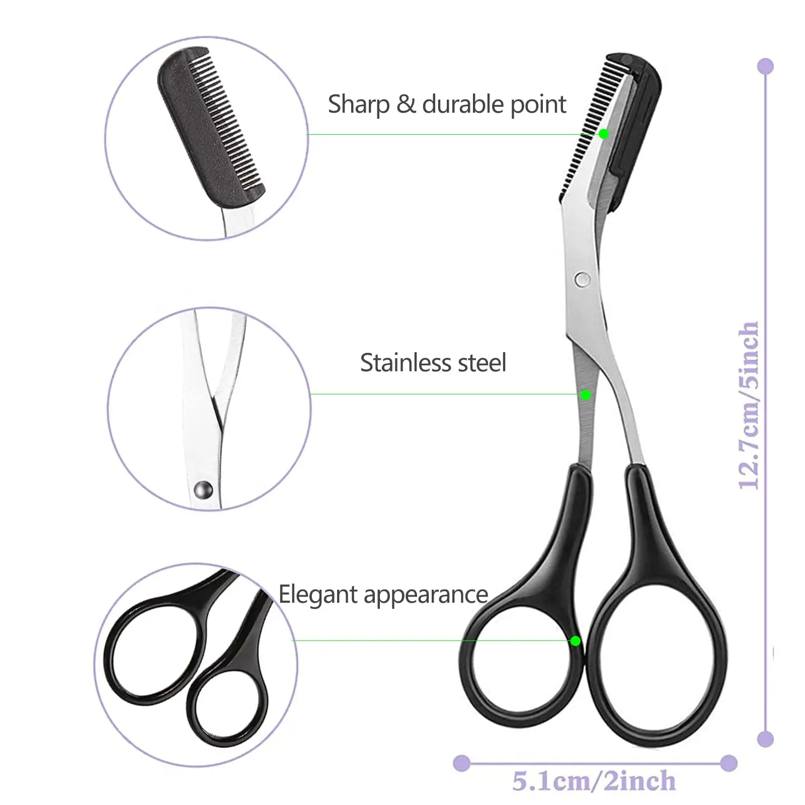 Eyebrow Scissors with Comb Facial Hair Small Grooming Scissors For Men Women - Eyebrow Trimmer Scissor for Eyebrows, Nos