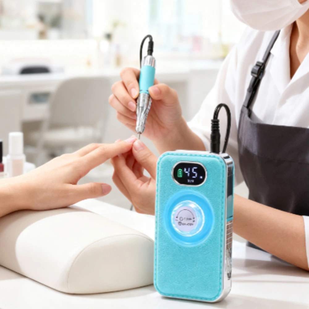 เครื่องเจียรเล็บ 45000 รอบต่อนาที ปรับความเร็วได้ แบตเตอรี่ 4000 mAh แบบชาร์จไฟได้ พร้อมจอ LED สำหรับขัดเจล