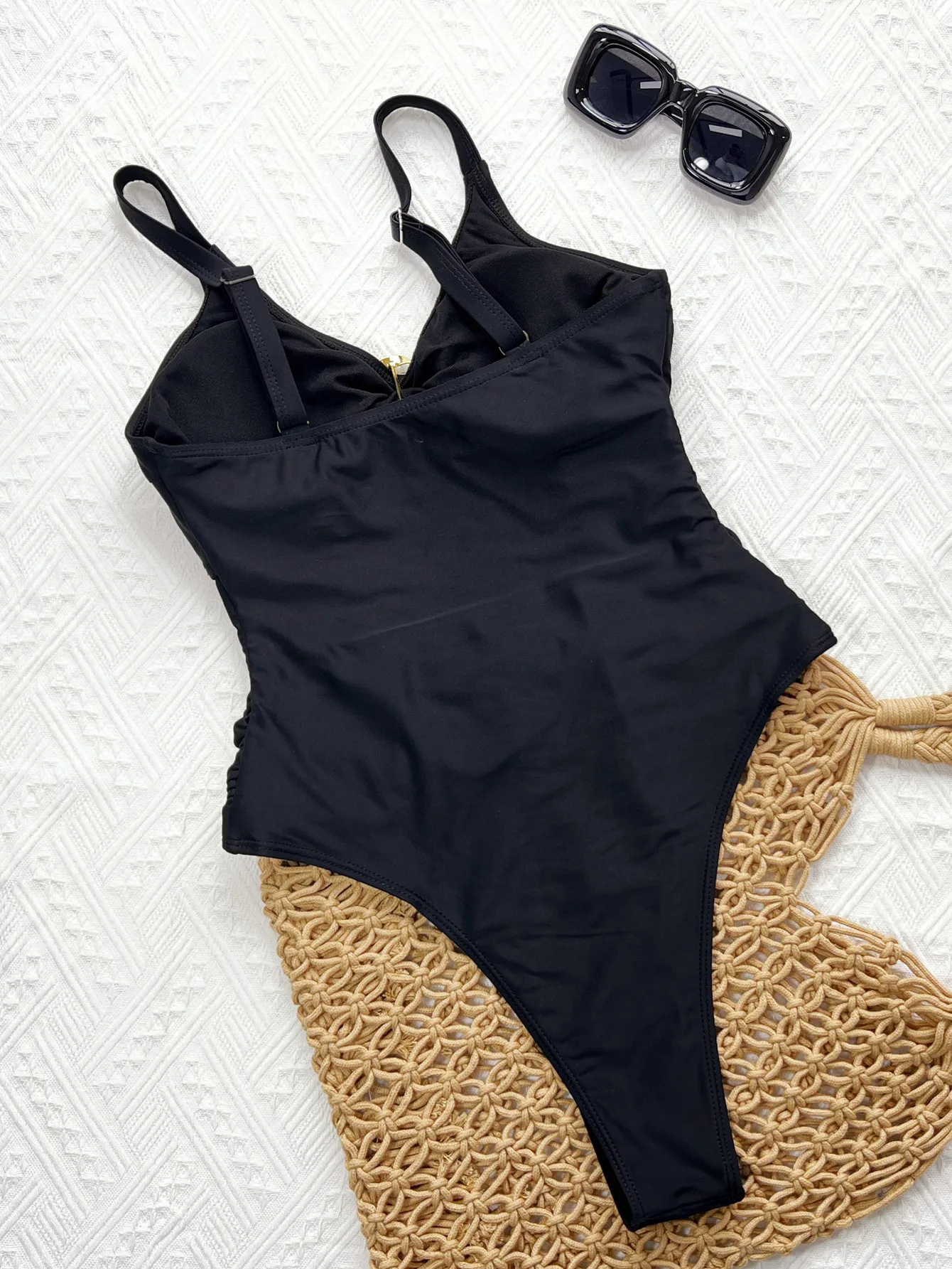 sexy black hollow out swimsuits one piece wrinkled bikinis swimwear bodysuits women biquini bathing suits tankini trikini