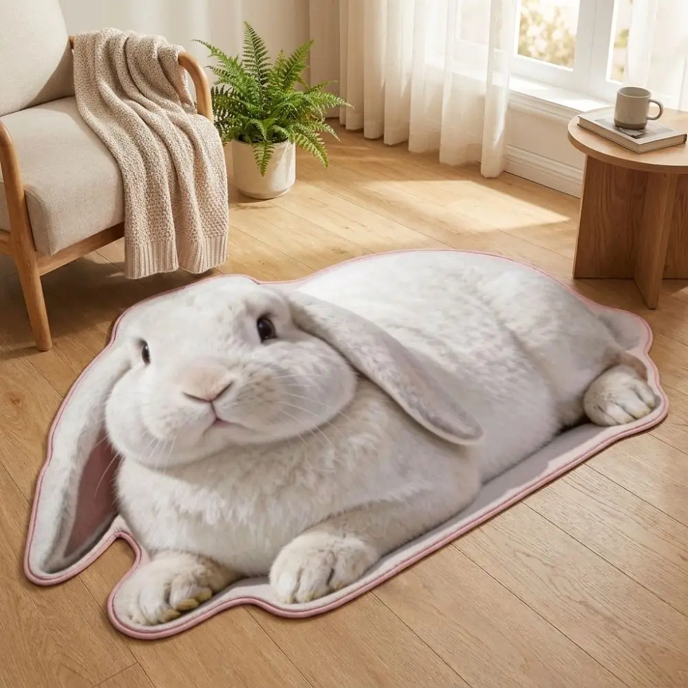 Cute 2D Rabbit-Shaped Area Rug Anti-fouling Non-Slip Home Decor Carpet Easy To Clean Cartoon Carpet Living Rooms
