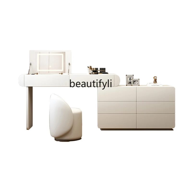 

Bedroom Cream Style Flip Dressing Table Storage Chest of Drawers Integrated Modern Simple LED Light Retractable Dresser