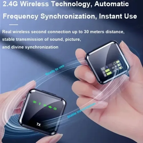 Imagen 2 del producto Micrófono de grabación de voz Bluetooth, sistema de micrófono Lavalier inalámbrico de Audio y vídeo para iPhone, Android, cámara de entrevista para teléfono móvil