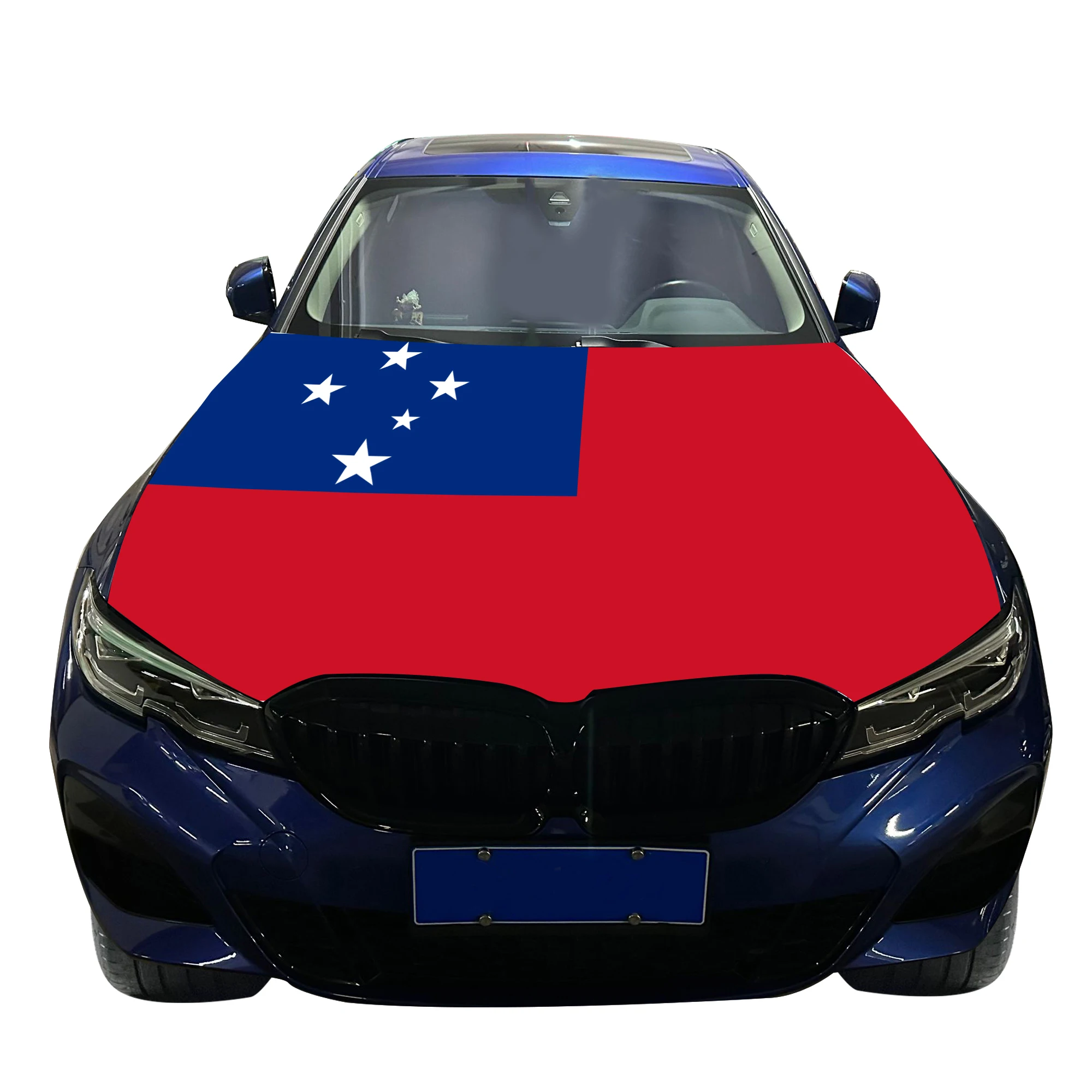 Samoa Car Hood Cover Flag  Universal Size Elastic Polyester 120x150cm for Car Decor