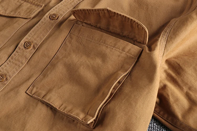 Herbst neue 204 khaki retro waschen einfarbig arbeit hemd männer dreidimensionale tasche trend lose jacke – Detail 12