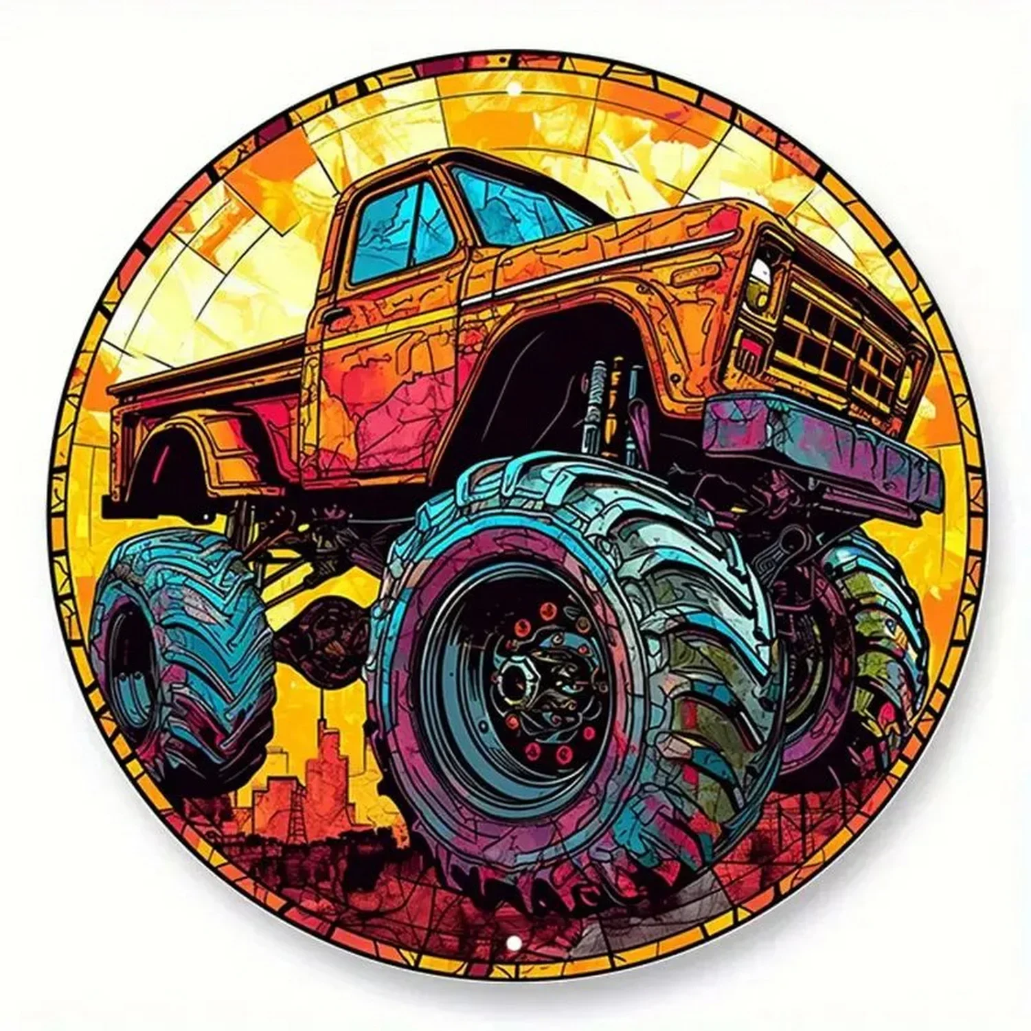 Retro Round Metal Tin Signs 2D Flat Tractor Truck Decor Pattern Nostalgic Iron Painting Novelty For Cafe Bar Man Cave Wall Decor