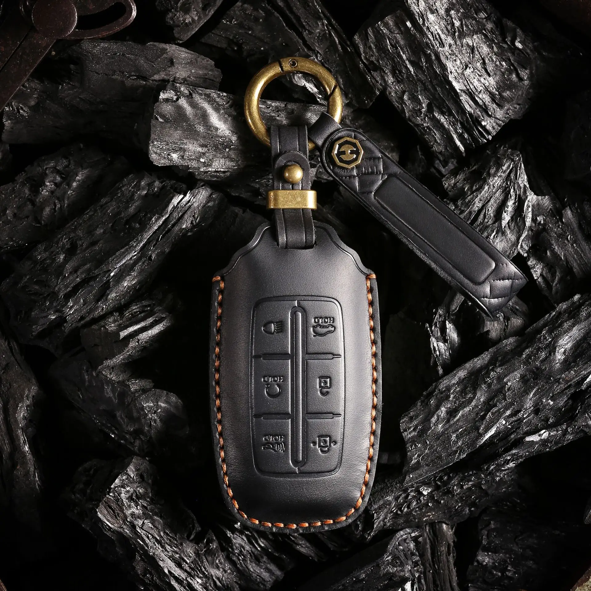 Suitable for Genesis high-grade leather car key cover GV70 Rohens GV80/G90 car key decorative protective case