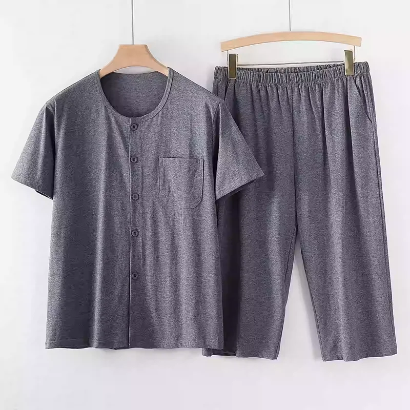 pajamas for men Short sleeve  Mid-length pants color  Cotton summer pajams Middle-aged father as collection