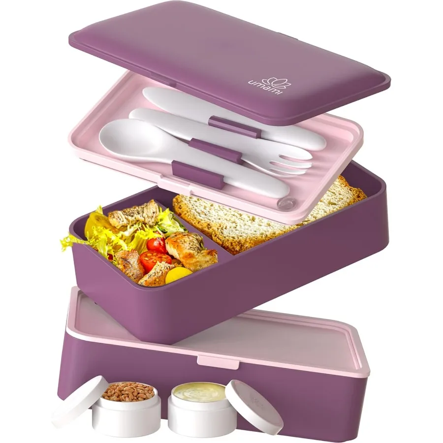 

Royal Purple Umami Bento Box для взрослых AllIn1 с 4 посудами, 2 банки для соуса, 2 разделителя, 100 герметичных стопоров для микроволновой печи, можно мыть в посудомоечной машине