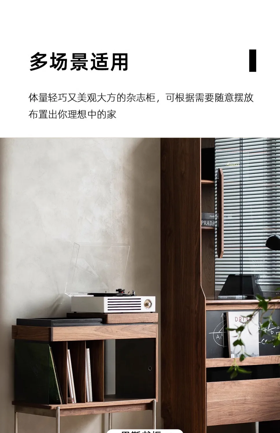 Magazine Cabinet Black Walnut Glass Edge Solid Wood Living Room Sofa