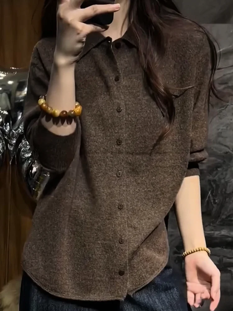 

Ele Vintage Knitted Open Cardigan Faionable Versatile Slimming Top for Autumn Season Large Size Comfortable Fit