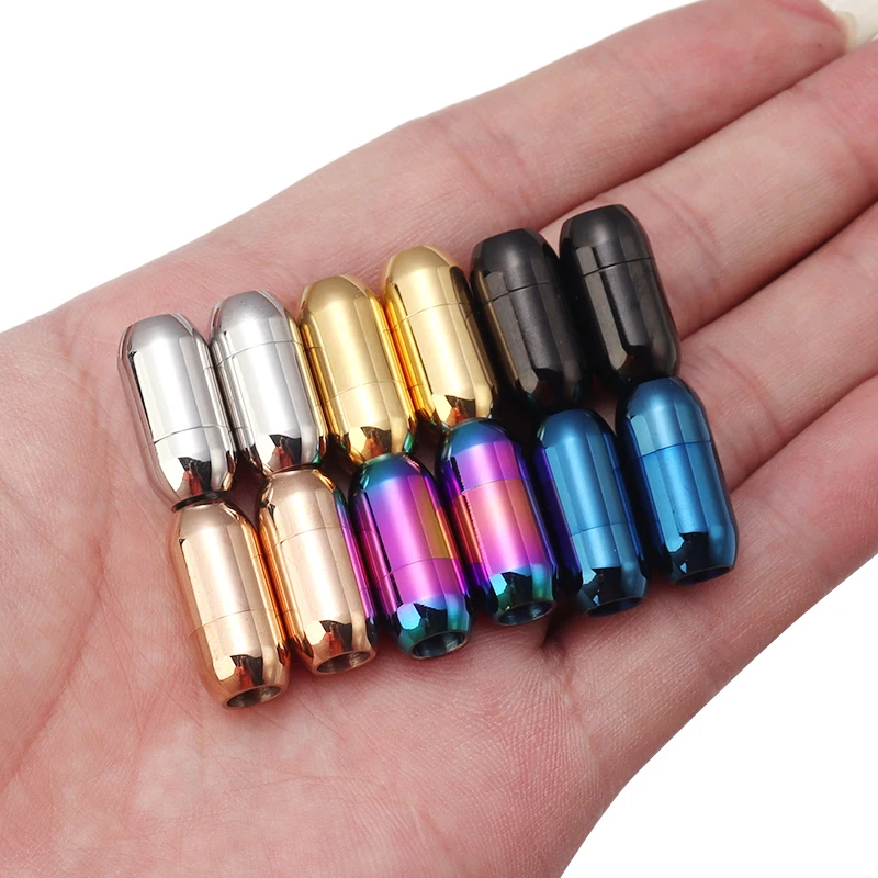 SAUVOO 2pcs Stainless Steel Magnetic Clasp 3/4/5/6/8mm Inner Hole Glue-in Jewelry Clasps Glossy Colors For Necklace Bracelet DIY