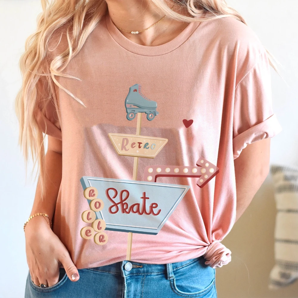 グラフィック Tシャツレトロスケート Tシャツ綿 100% 高品質オーバーサイズカラフルな Tシャツローラースケートプリントヴィンテージ Y2K 雰囲気