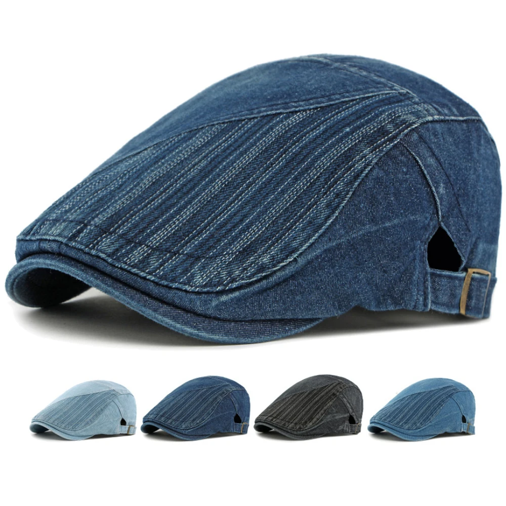 

HT4944 Mens Berets Women Vintage Artist Painter Beret Hat Male Female Ivy Flat Cap Spring Autumn Denim Hat Adjustable Beret Cap