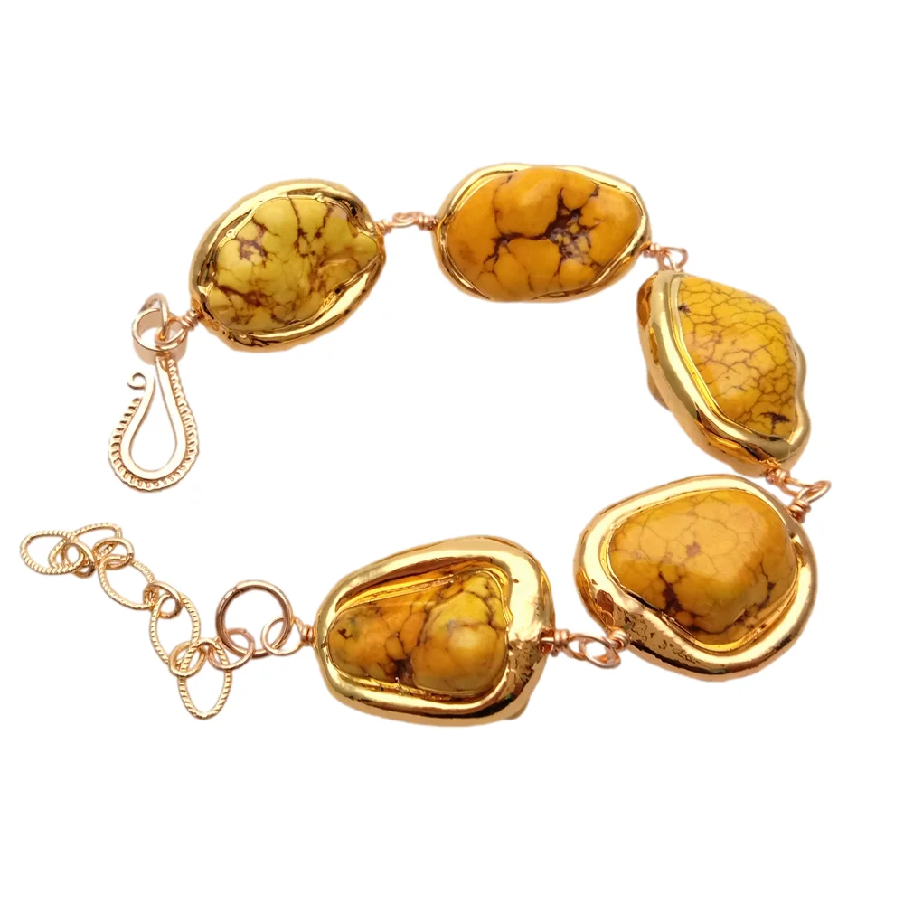 

Y·YING Yellow Turquoise Gold Color Freeform Nugget Shape Beaded Bracelet