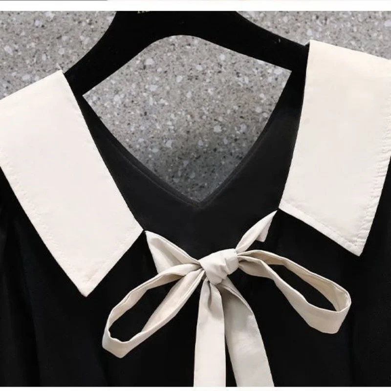 2024 Summer New Large Doll Neck Off Shoulder Bow Tie Up Dress Hepburn Style Little Black Dress