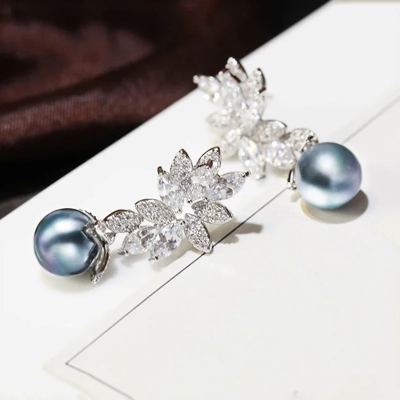 Luxury Multi Colored Imitation Pearl Dangle Earrings Leaf Design Aesthetic Earrings for Women Dazzling CZ Trendy Jewelry