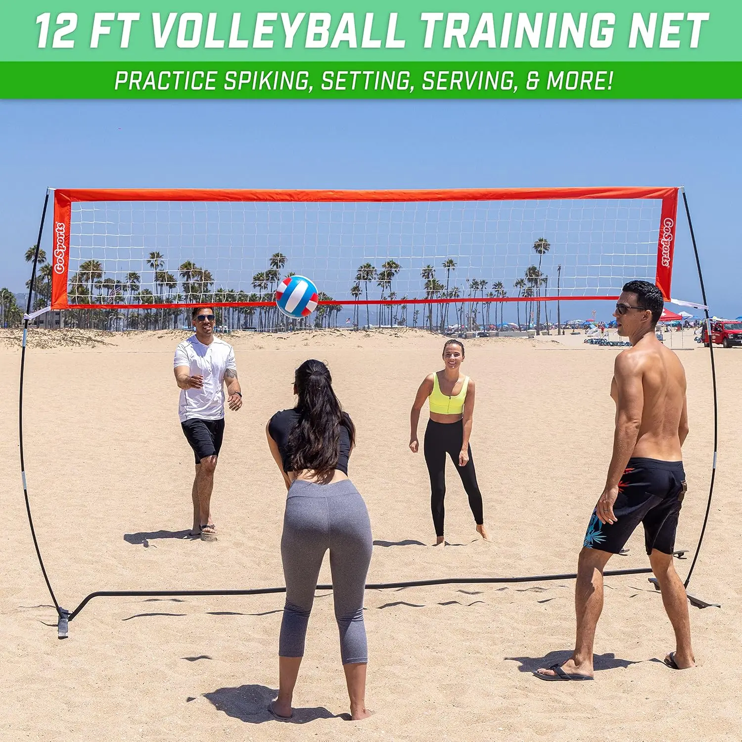 Freestanding Volleyball Training Net for Indoor or Outdoor Use - Instant Setup and Height Adjustable - 12 ft or 20 ft Sizes