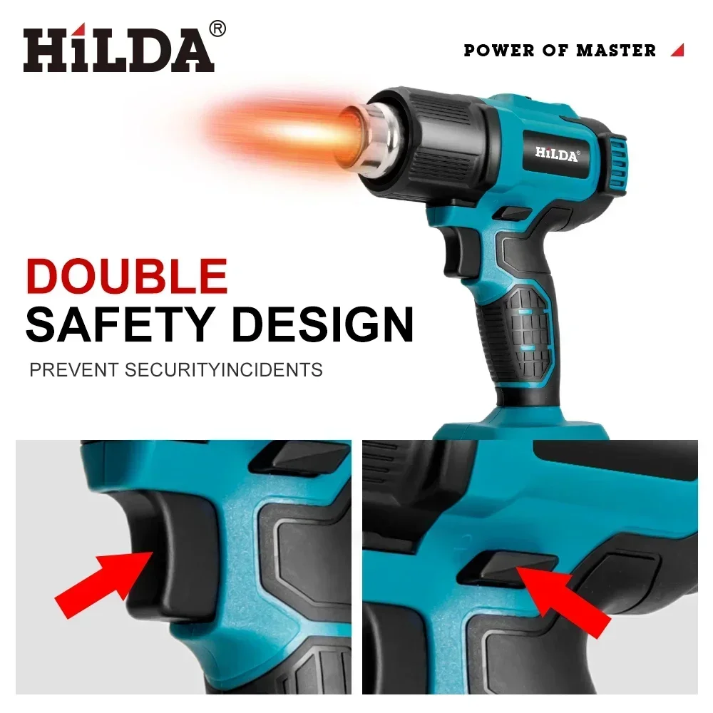 HILDA 21V Pistola de ar quente portátil recarregável sem fio para bateria Makita Pistola de calor elétrica com bicos