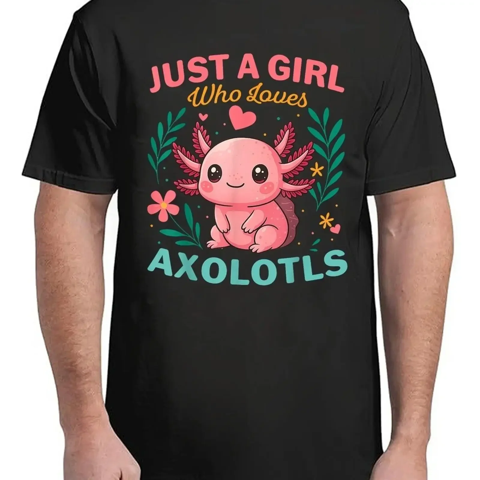 Loves Axolotls Colorful Flowers Axolotl Lover Adult Size S 4XL T Shirt vintage Washed Versatile homme streetwear Unisex Soft