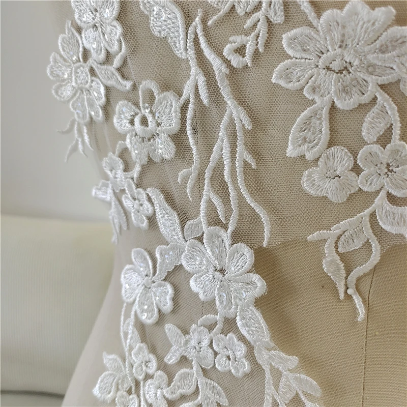 Hochzeitskleid-Kopfschmuck, Rückenbesatz aus Mesh, Stickerei-Pailletten, Blumenstoff-Applikation, DIY Handgemachte Applikation, RS4064, 2 Stück/Paar – Detail 9