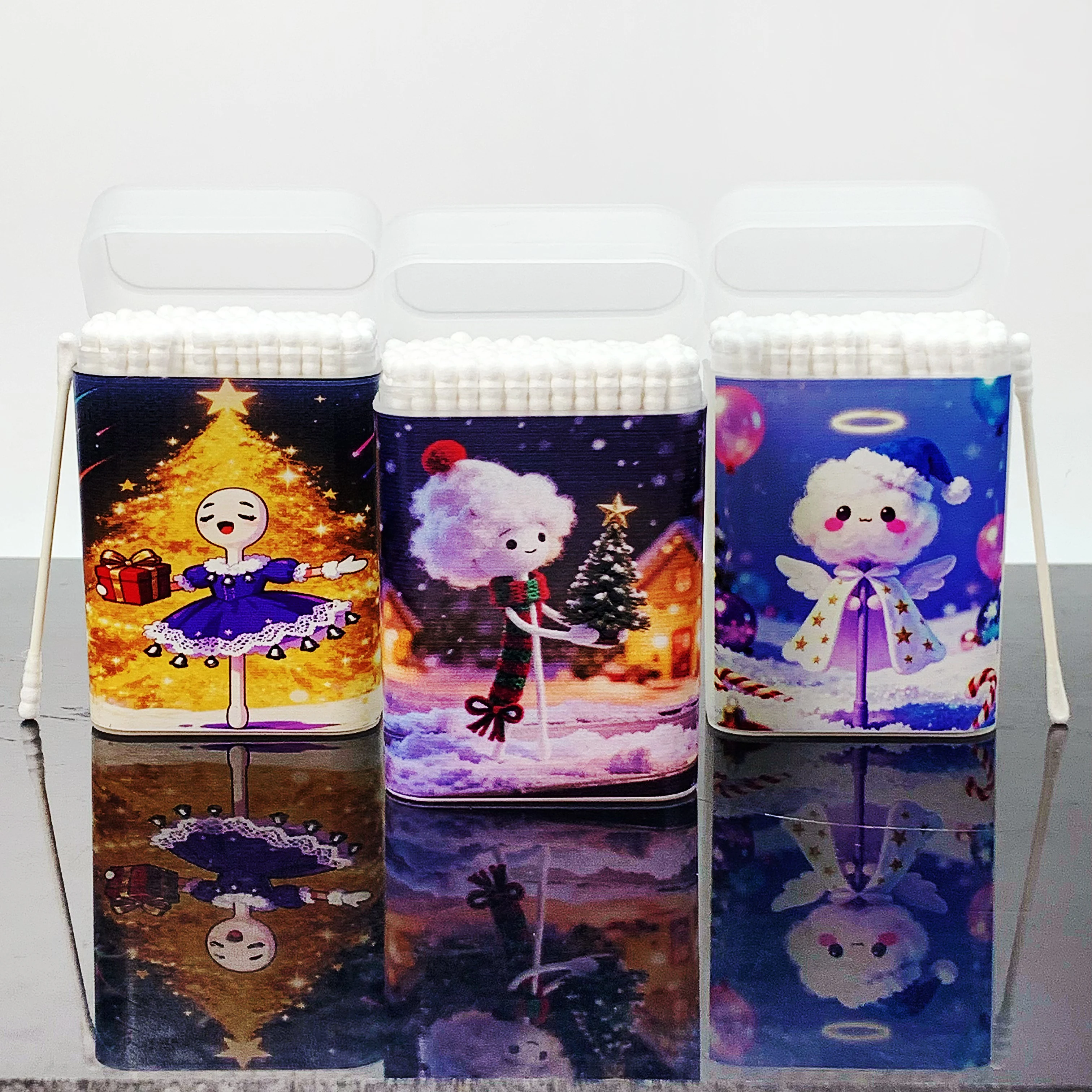 300 قطعة عيد الميلاد الثلوج المخملية راقصة التصميم مسحات القطن ، عيد الميلاد قزم موضوع كرات القطن ، العصي الدقيقة ، مسحات القطن