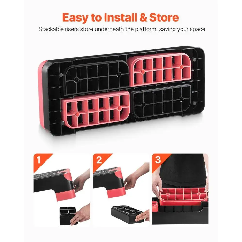 منصة خطوة للتمرين الهوائي قابلة للتعديل مع 4 رافعات حمراء لمعدات اللياقة البدنية للتمرين المنزلي