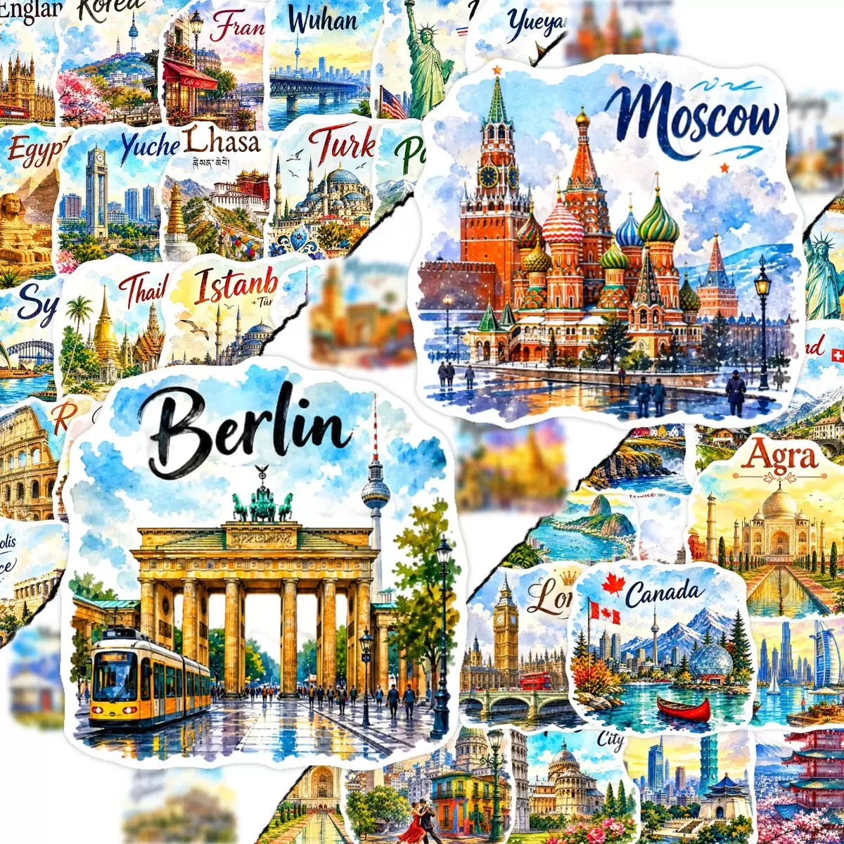 50PCS World Famous Travel City Landmark Buildings Stickers Beautiful Scenery Decals DIY Luggage Phone Waterproof Sticker