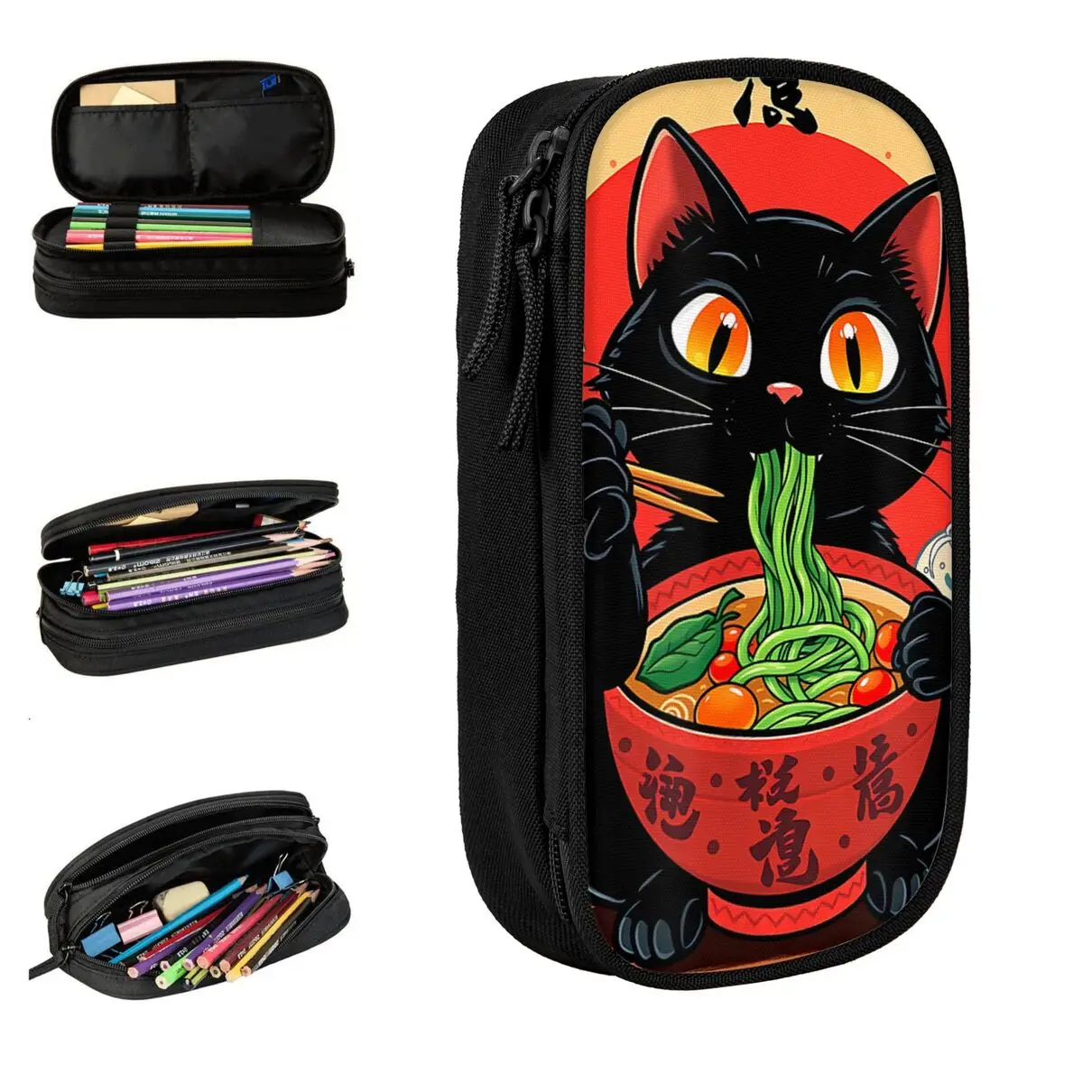 

Japanese Black Cat Ramen Pencil Case Lovely Kawaii Noodle Cat Pen Bag Girls Boys School Supplies Zipper Pencilcases