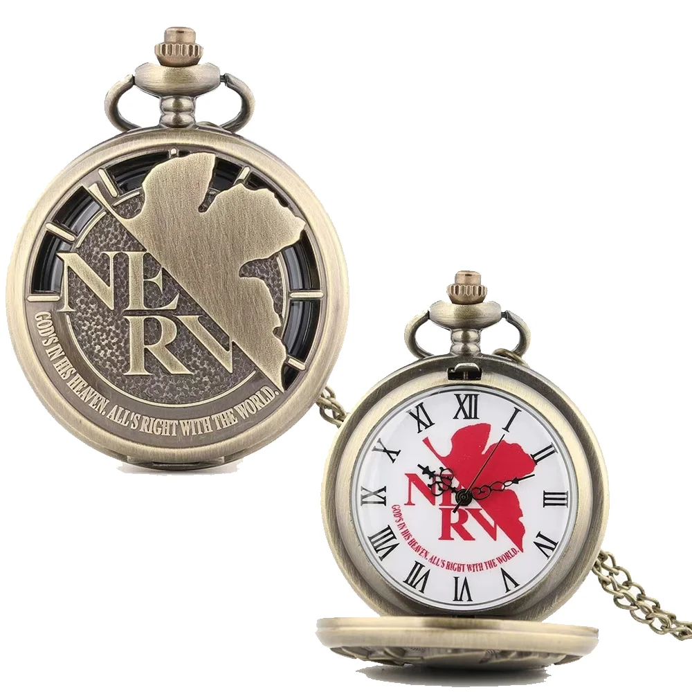 Neon Genesis Evangelion Eva Anime Peripheral Pocket Watch Necklace Kawaii Student Pendant Roman Pocket Watch Couple Models Gift