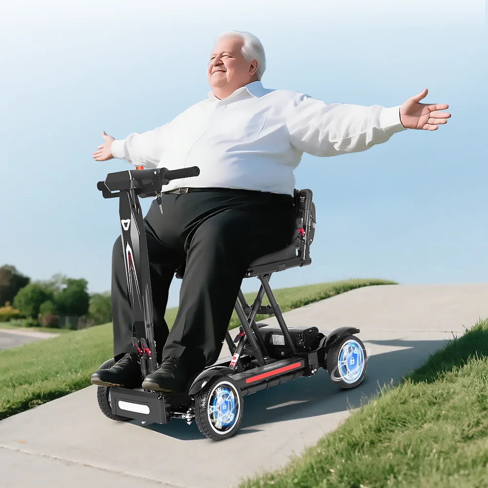 The elderly folding electric scooter 4 wheels lightweight design W05 13 Ah lithium battery 20 km series