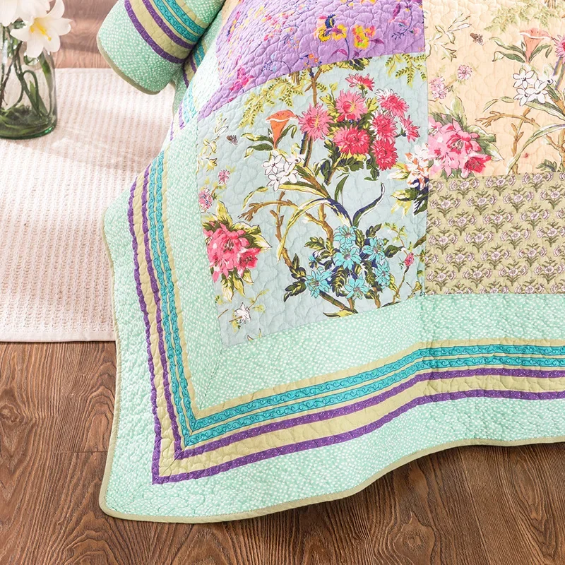 Floral Patchwork Cotton Quilt Set 3PCS Bedspread on the Bed King Queen Size Coverlet Summer Quilted Blanket for Bed Comforter