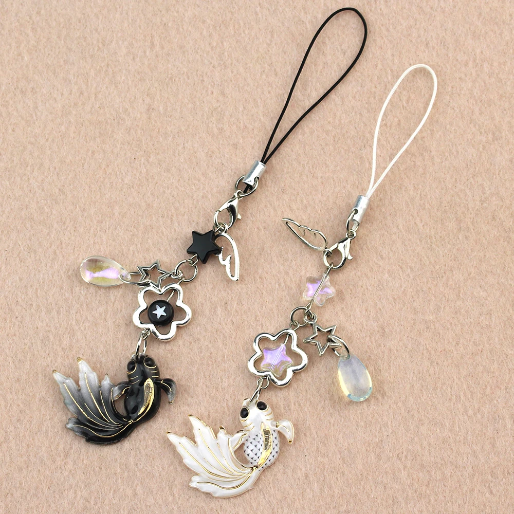 Colorful Fish Star Keychain Lanyard Y2K Wrist Strap Good Luck Phone Charm Handmade Satosugu Koi Beaded Purse Cell Phones String