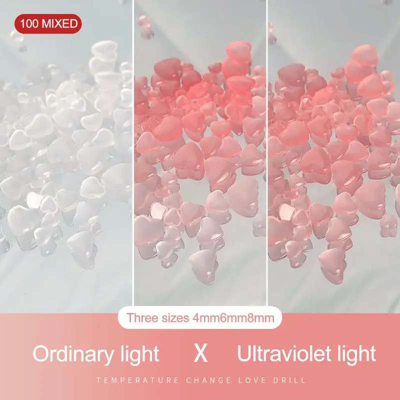 เล็บเรซิ่นรูปหัวใจเปลี่ยนสีได้น่ารักทันสมัยเครื่องประดับเล็บไวแสงยูวีที่นิยมอุปกรณ์ตกแต่งเล็บ